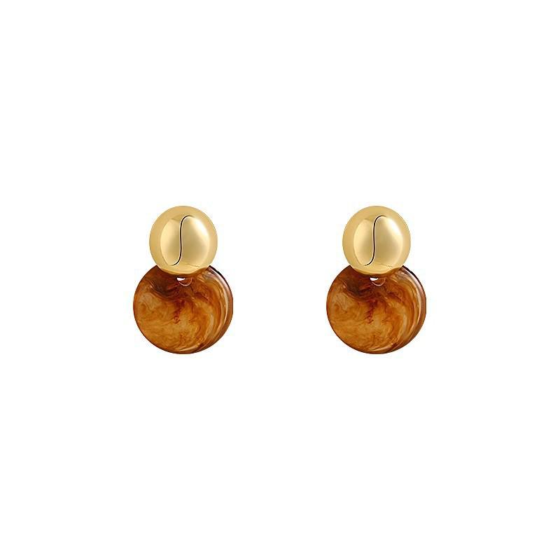 Amber Color Stud Earrings for Women - Retro French Style, Light Luxury Feel, Suited for Square and Round Faces.