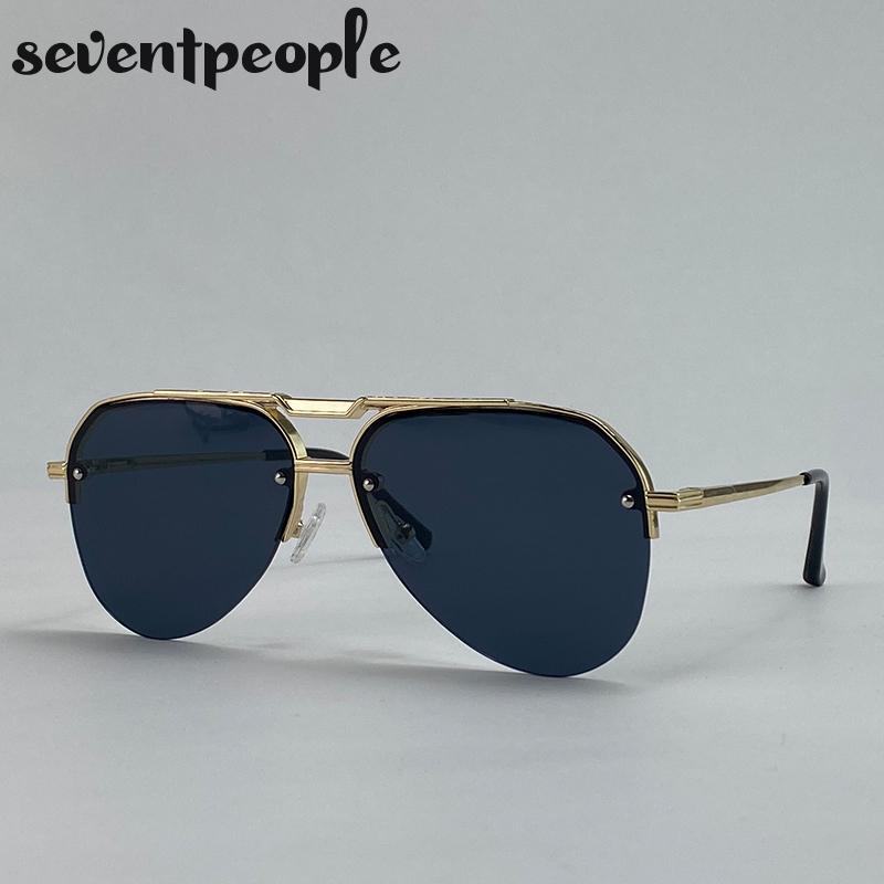 Steampunk Semi-Randloze Piloot Zonnebril Heren Luxe Merk Vintage Oversized Ovalen Zonnebril Voor Mannen Klassiek Metaaltinten