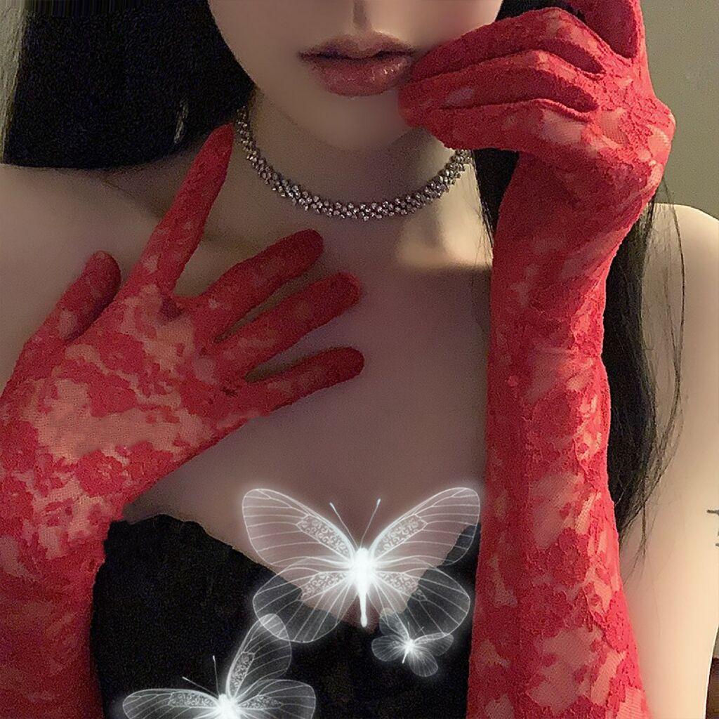 Vintage mesh bridal Lolita black lace gloves sexy photo props black silk sleeves