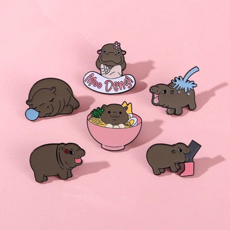 6 Pack Cuteness Hippo Brooch Adorable Animal Pin Stylish Lapel Pin Alloy Texture Suitable for Bag and Cloth Decoration