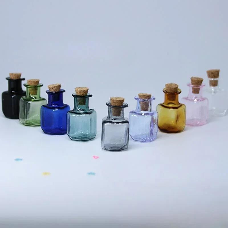 

9pcs Mini Glass Color Bottles with Cork Stopper Wishing Bottles Gift Pendants DIY Home Decor Crafts Microlandscape Miniature