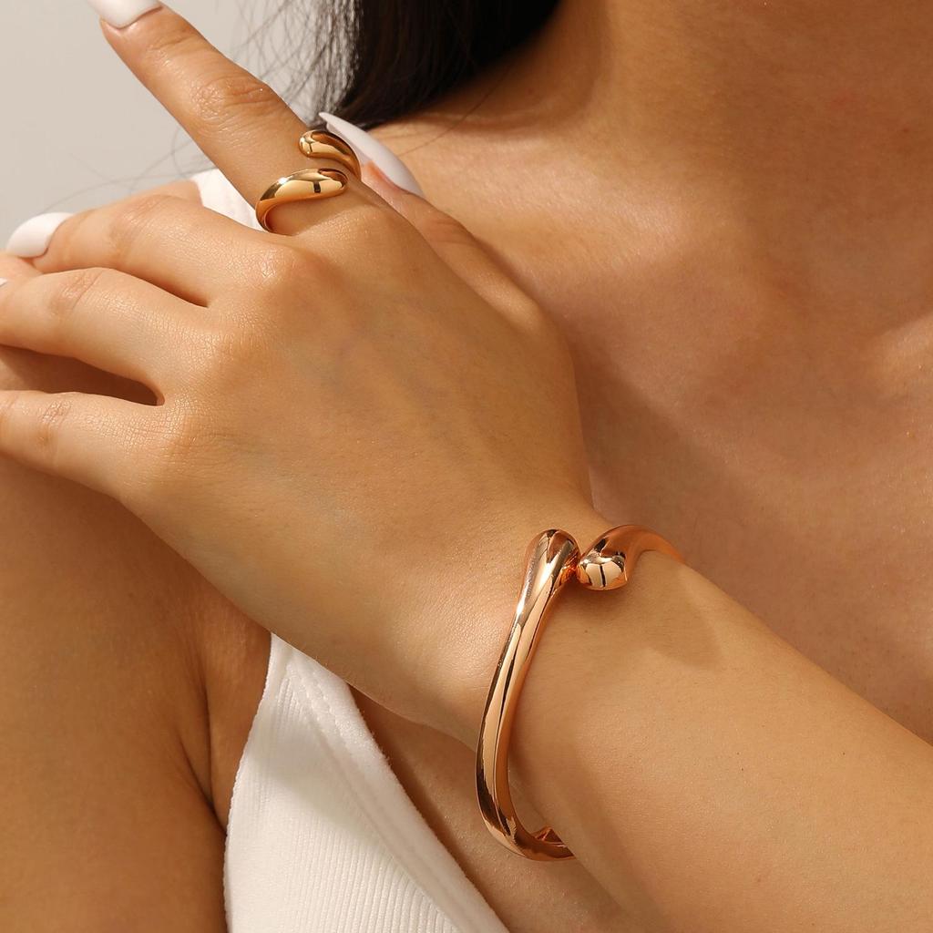 Bold Leopard Print Geometric Bangle & Ring Set - Adjustable Hand Jewelry for Women