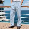 Men's Linen-Blend Relaxed Fit Breathable Casual Trousers with Vertical Stripes and Straight Leg Design