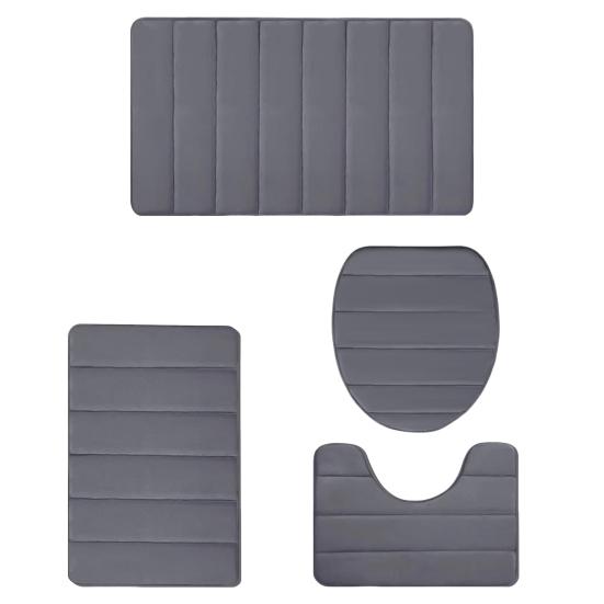 4Pcs/Set Sponge Bathroom Mat Water-Absorbent Bath Rug Non-Slip Machine Washable Floor Mat for Tub Shower Toilet