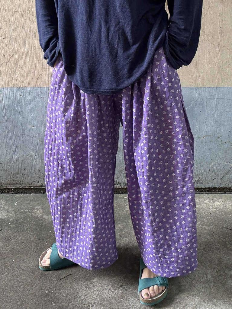 [Spot] Korean sweet floral casual pajama pants women's trousers summer walking pants home wide-leg trousers outer wear