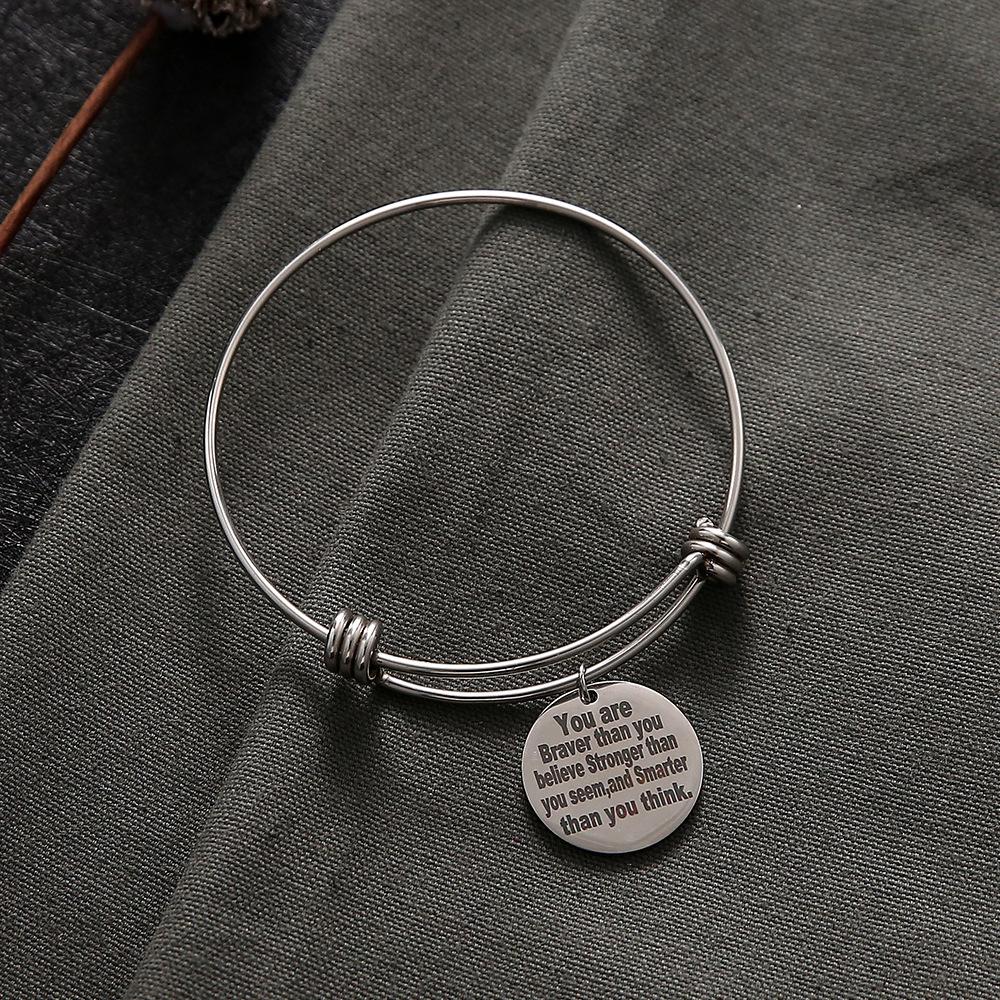 Stainless Steel Tag You Are Braver Than You Believe Adjustable Bracelet