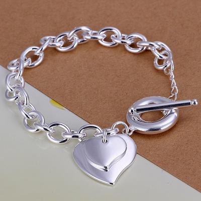 Modedesign Hohe Qualität Farbe Silber Schmuck Doppel Herz Armbänder Kette Frauen Dame Hochzeit 8 zoll Nette Geschenke
