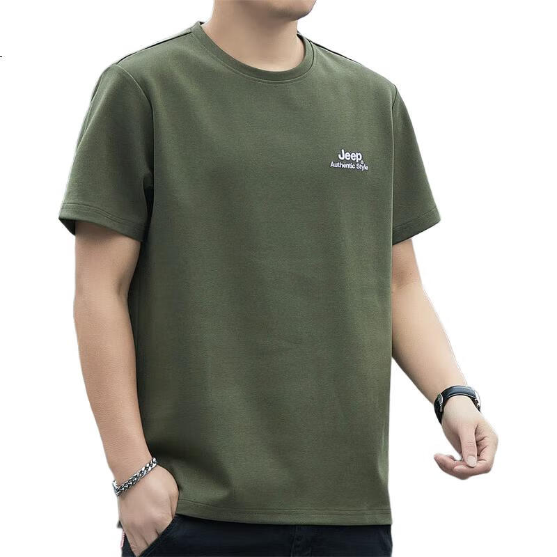 Jeep Men's T-Shirt, Short Sleeve, Summer Cool Feeling, Loose Fit, Trendy Versatile Casual Sportswear, Army Green, XL