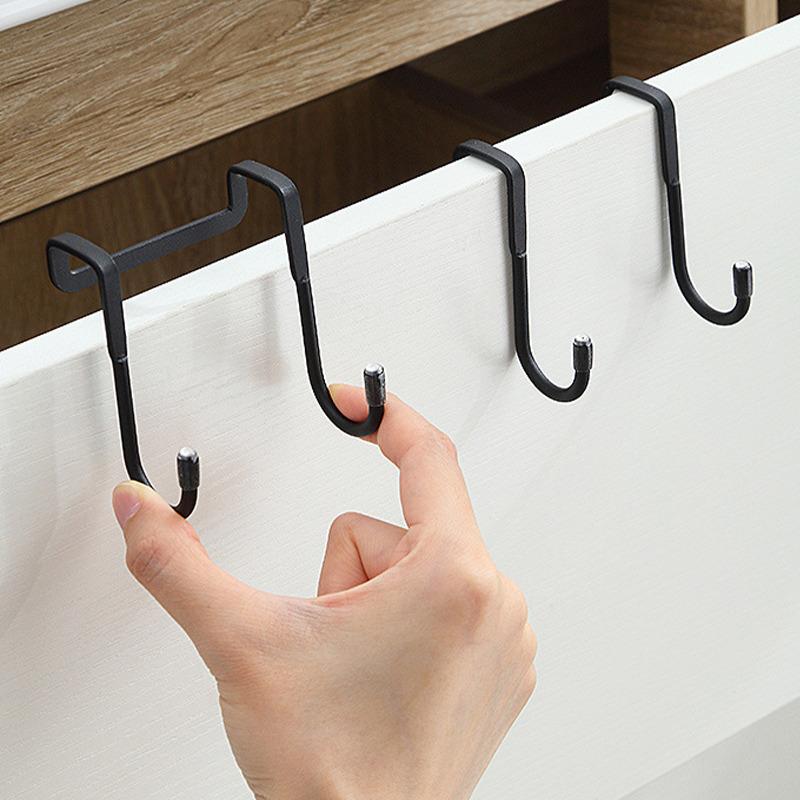 304 Stainless Steel Free Punching Hook Double S-shape Hook Kitchen Bathroom Cabinet Door Back Type Coat Towel Storage Hanger
