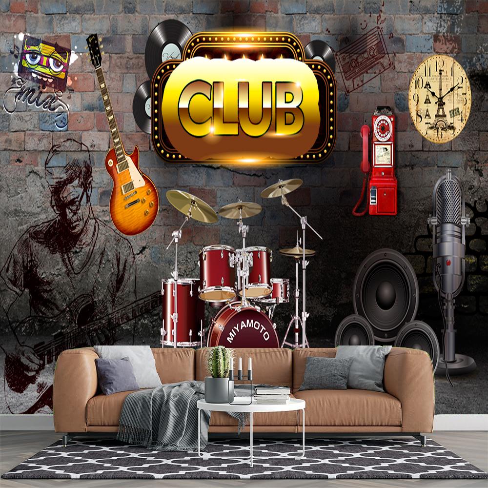 

3d Ретро Ностальгические Обои Кирпичная Стена Музыкальная Тема Фреска Индустриальный Декор Фреска 380 cm(W) x 260 cm(H)