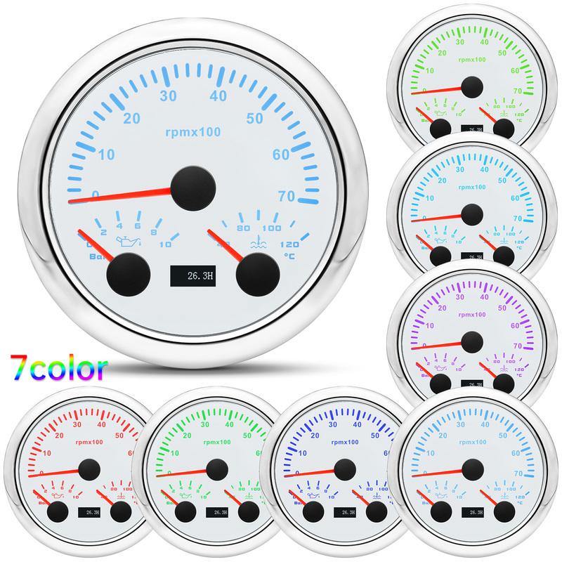 ZMFJH 3000~8000RPM 85MM Tachometer+Oil Pressure+Water Temp Gauge with Sensor 7 Color Light MultiMeter 0~10Bar for Car Boat 9-32V