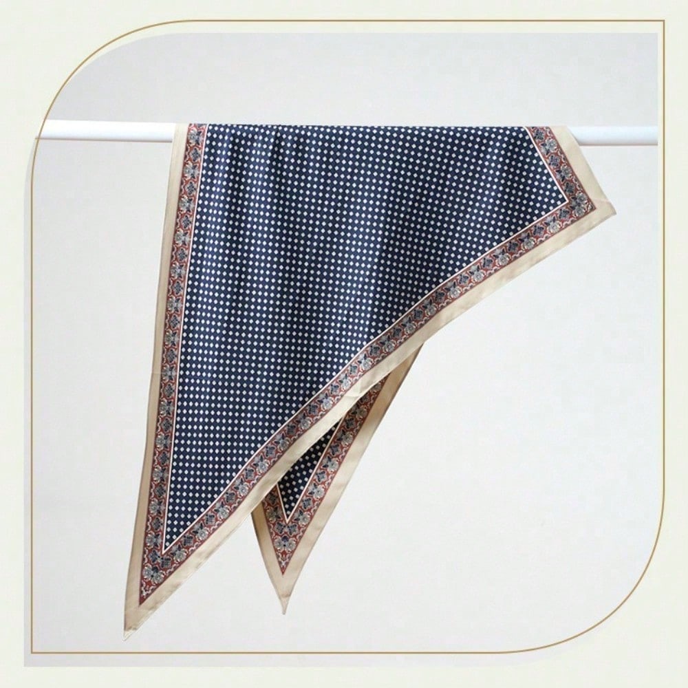 New Fashion Printed Blue Triangle Scarf Waist Seal, Bevel Scarf Ladies Premium Versatile Decorative Silk Scarf