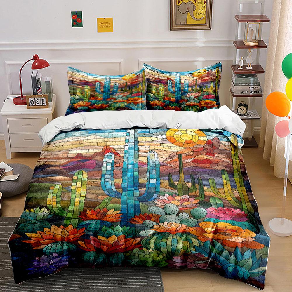 Colorful cactus and flowers. Bedding sets Duvet cover sets Duvet covers Pillowcases(1* Duvet Cover 2* Pillowcases without duvet insert)
