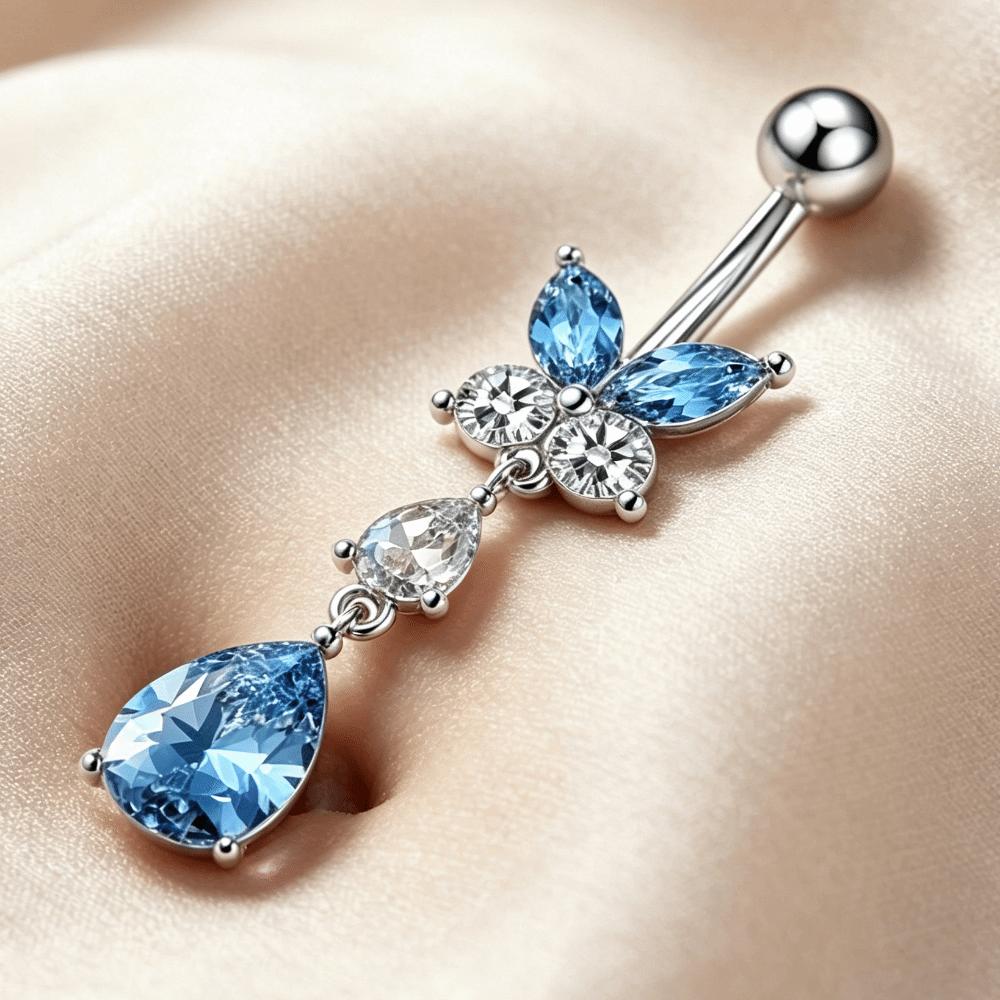Zinc Zinc Alloy Drop Navel Piercing Ring Zircon Crystals Dangled Navel Ring  Women
