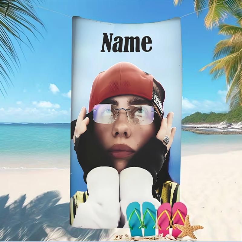 Customizable personalized beach towels Billie Eilish themed designs.Suitable for the beach, yoga, sports;ideal as beach accessories