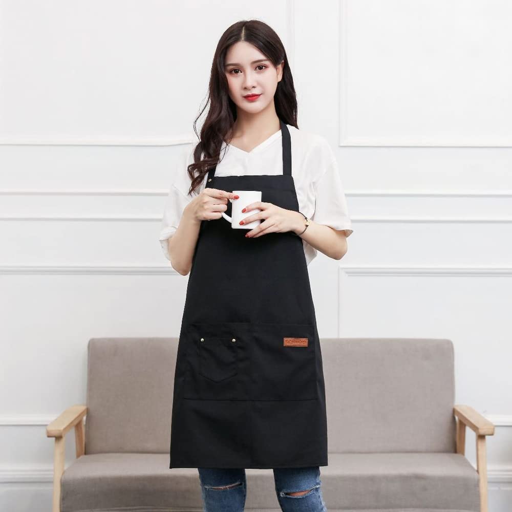 LEILEIZHIYI Neck-Hanging Apron, Adjustable Length, Simple Design, Men's and Women's Cafe Apron, Solid Color, Stylish, Large Capacity Pockets, Stain