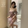 Lace perspective tube top dark flower shoulder dress pure desire lingerie royal sister