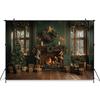 Mocsicka Christmas Fireplace Photography Backdrop Room Xmas Tree Socks Gifts Green Window Decors Family Holiday Party Background