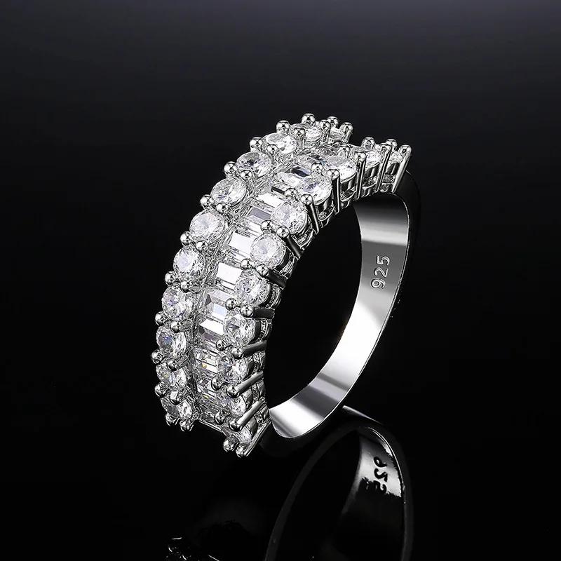 Modische Damenringe Sterling Silber Quadrat Zirkonia Zweireihig Eingelegt Zirkonia Ringe für Frauen Anillos Mujer