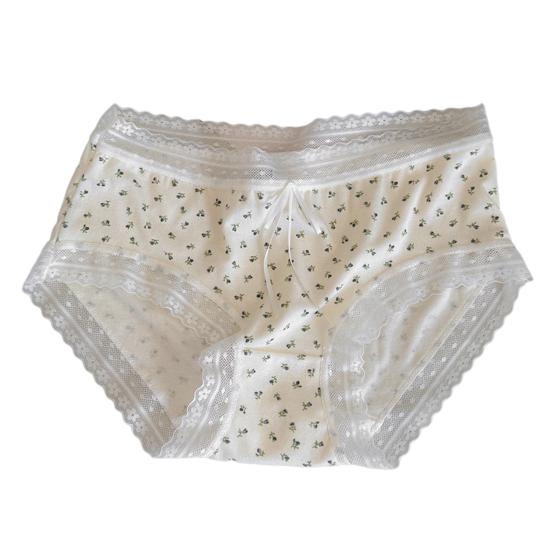 

Women s Cotton Underwear Lace Trim Flower Print Seamless Hipster Panties Soft Cute Landies Breathable Briefs L світло-жовтого кольору