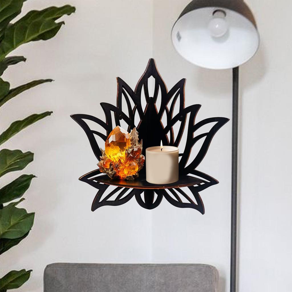 Wood Hollowed Flower Display Crystal Shelf Wall Mount Corner Shelf Floating Shelves Storage Rack for Home Office Decors