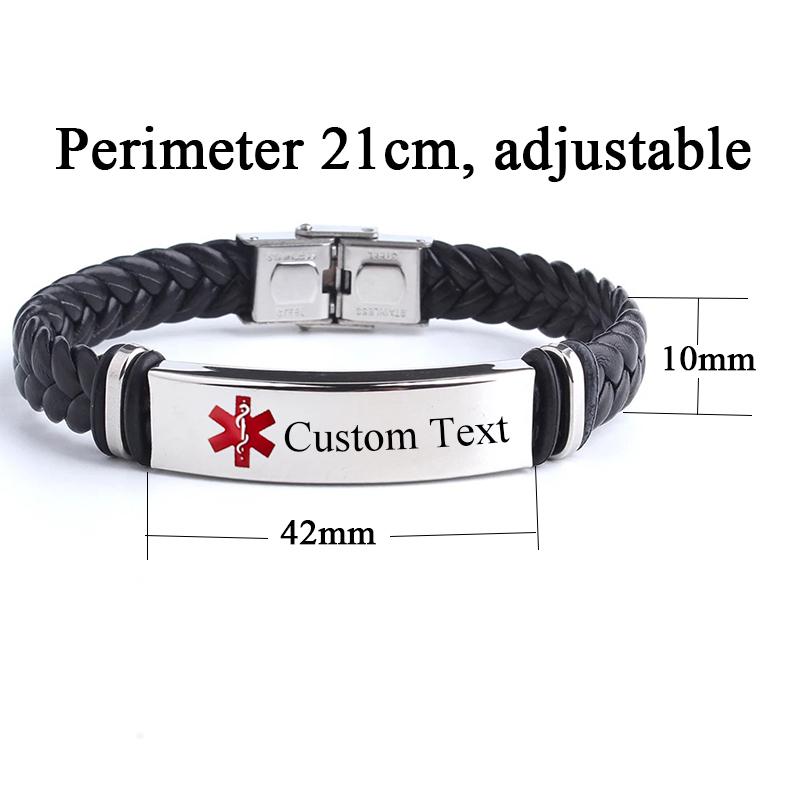 Punk SOS Medical Custom Text Leather Bracelets For Women The Snake Emblem Rod of Asclepius Stainless Steal Men Bracelets Jewelry