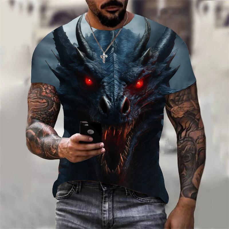 2026 Streetwear 3D Flying Dragon Series Printed Loose Breathable Short Sleeve Personalized Customized Casual T-shirt for Men
