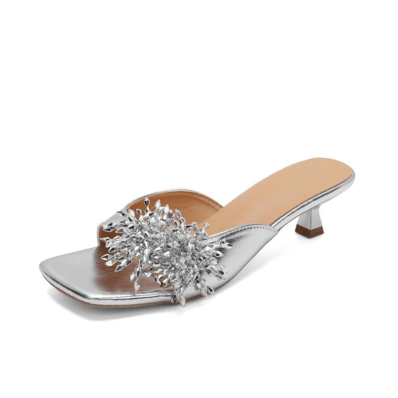 Fashion Women Slippers Elegant Fashion Heeled Sandals Luxury Summer Woman Shoes 2025 Dress Pumps Slides New Party Zapatillas De Mujer