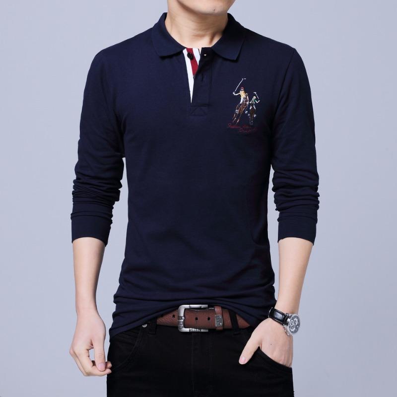 

Men s Solid Color Long Sleeved T-shirt Men s Lapel Long Sleeved Spring Autumn Men s Business T-shirts 5XL тёмно-синий