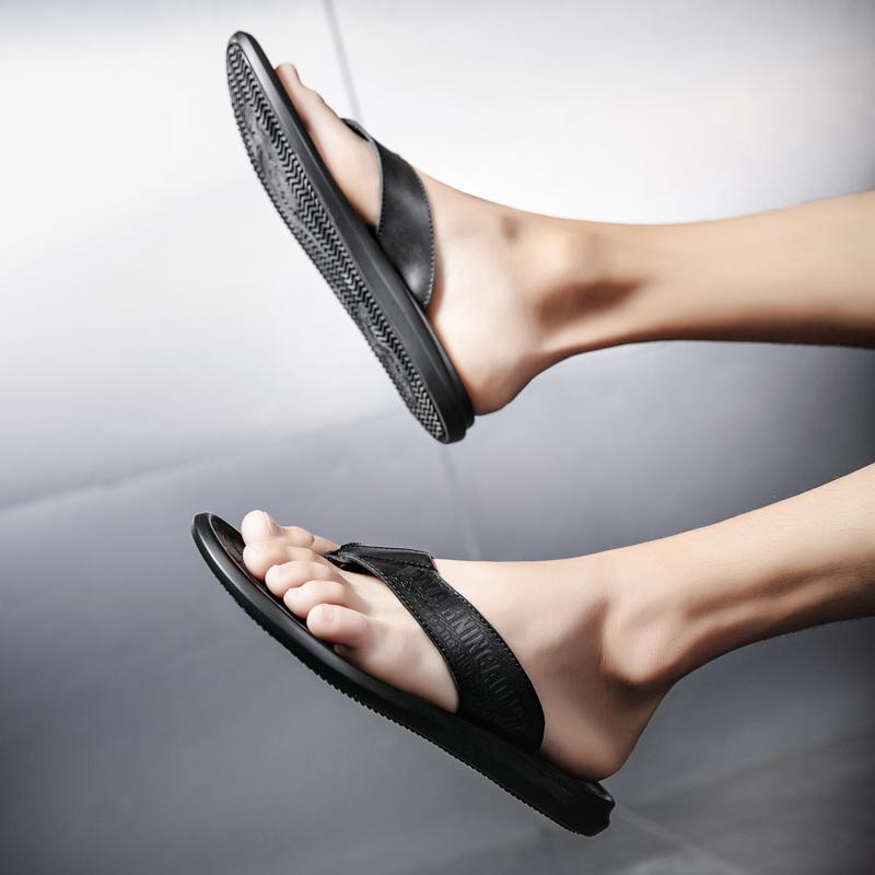 Fashion Brand Designer Summer Men Flip Flops Outdoor Beach Shoes Luxury Sandals Genuine Cow Leather Slippers For Male Casual Leisure