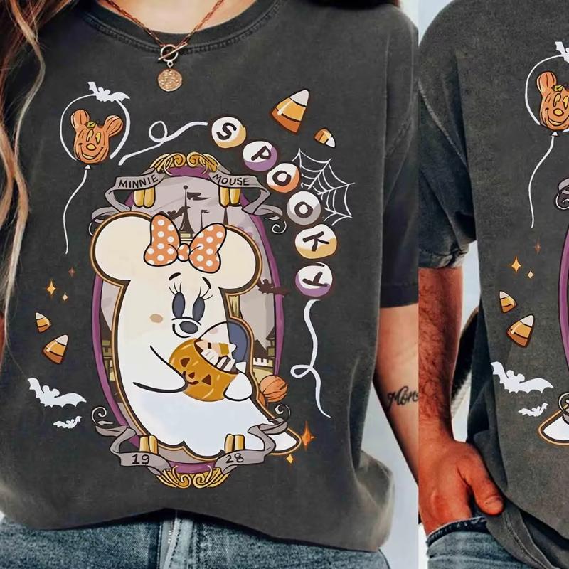 Mickey Minnie Halloween Matching Couple Tee Mickey Mouse Ghost Shirt Coquette Mickey Ghost Shirts Spooky Season Women Top S