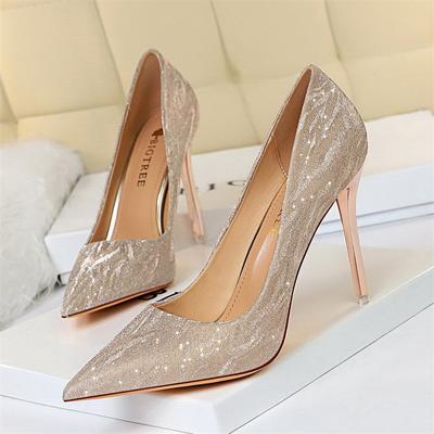 Fashion 2024 Fashion Comfort Wedding Single Shoes Shallow Mouth Thin High Heel Woman Pumps Pointed Toe Elegant Sequins Sandals