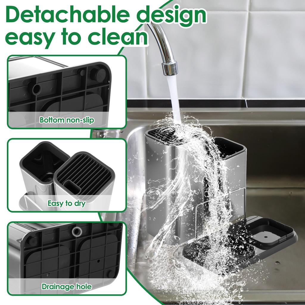 2 in 1 Utensilien Messerhalter Essstäbchen Löffel Aufbewahrungsbox Edelstahlboden Abtropfgestell Küchenarbeitsplatte Tisch Geschirr Organizer Rack