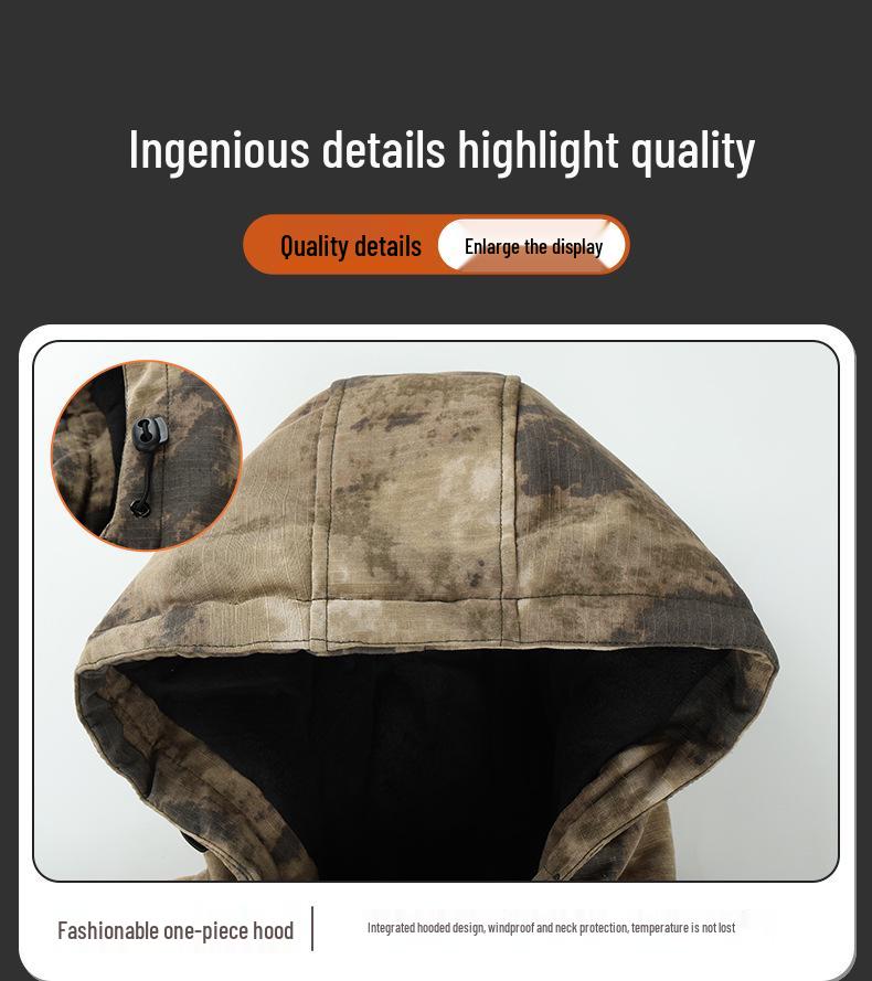 Men's Winter Waterproof Camouflage Work Jacket with Velvet Lining
