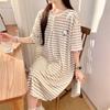 Women's Striped Short-Sleeve Loose Midi Dress – Fresh Summer Style, Versatile for Outdoors or as Pajamas, Ideal for Students