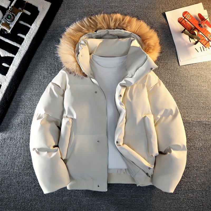 Casual Men's Fur Collar Detachable Cotton-Padded Short Jackets Winter Windproof Thick Coats Outwear Warm Top Clothing