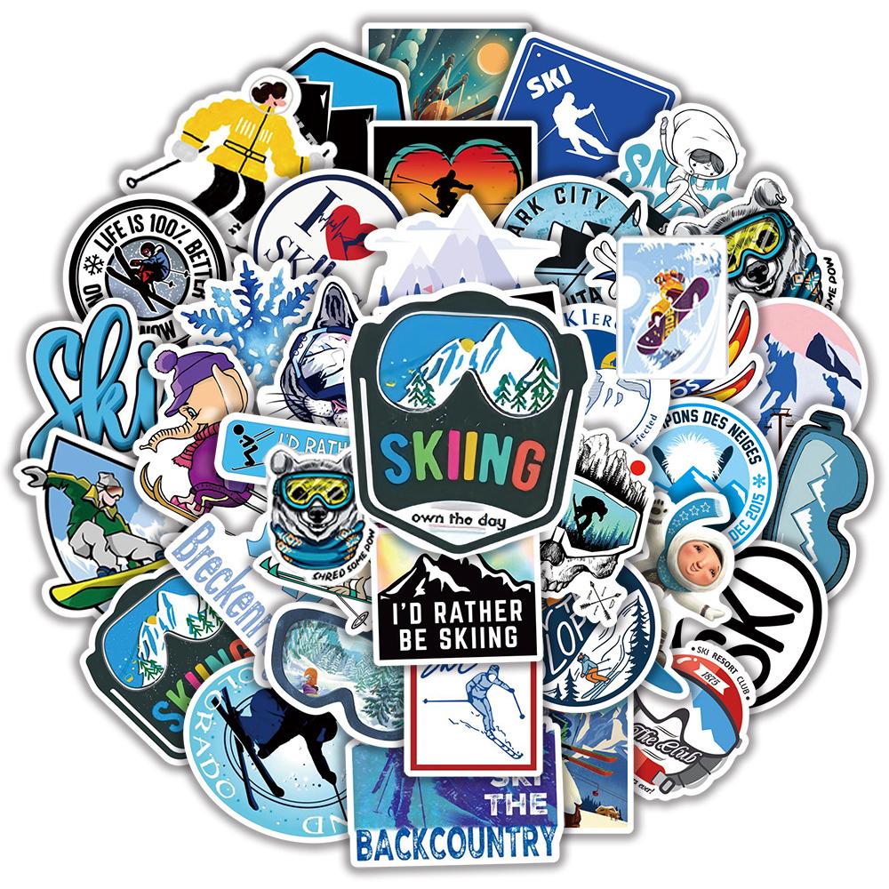 10/30/50pcs Cool Winter Ski Cartoon Stickers Outdoor Sports Decals DIY Luggage Scrapbook Snowboard Adventure Graffiti Sticker