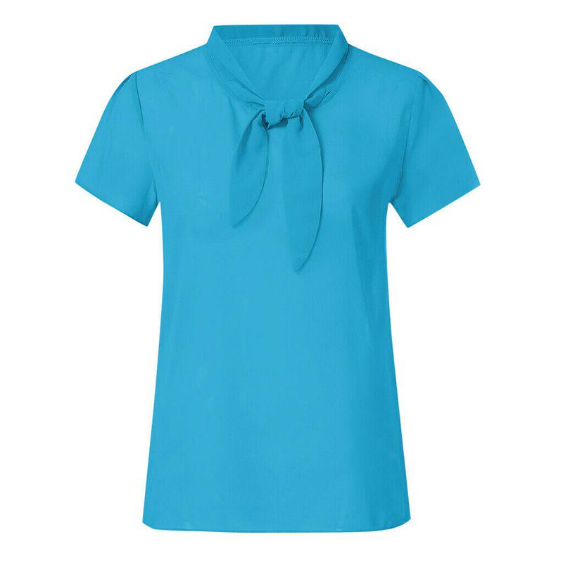 Elegant Women Short Sleeve Bow Chiffon T Shirt Blouse With Breathable Comfort For Ladies