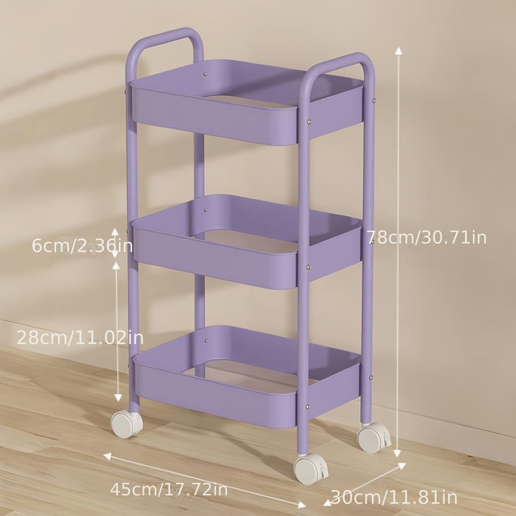 1pc Three-Tier Standing Storage Rack, Portable Kitchen Organizer - Large Capacity Durable Metal Cart for Living Room, Bathroom & Dormitory Use