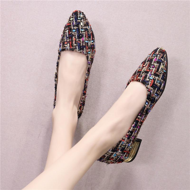 2024 new shallow mouth single shoes female flat bottom fairy pointed low heel net red one word slip bean tide shoes