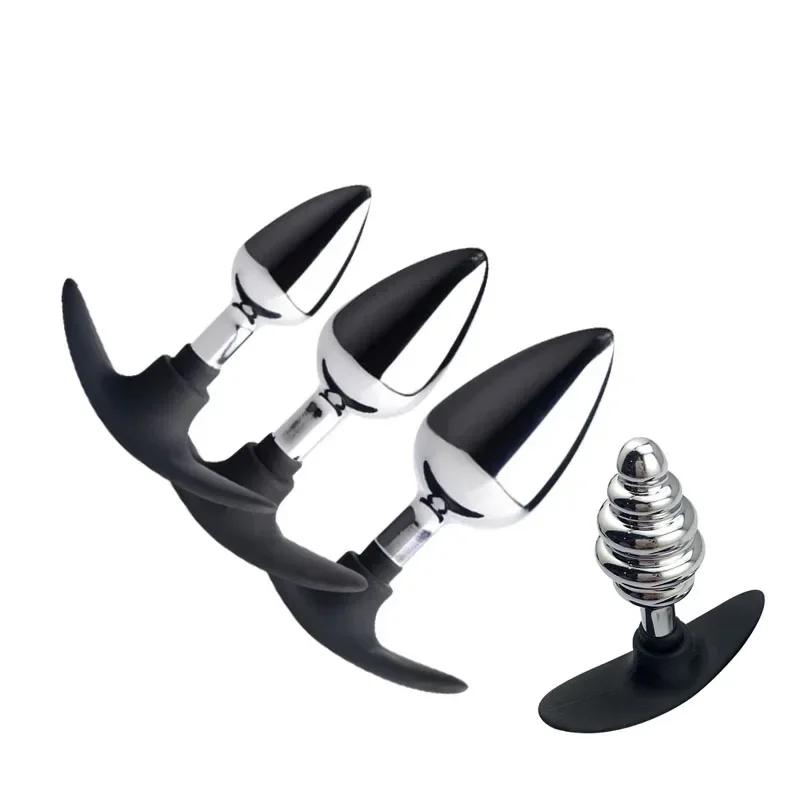 3 Size Anal Plug Sex Toys Metal Silicone Base Smooth Butt Plugs Prostate Massager Dildo Stimulator Anus Masturbator Adult Toys