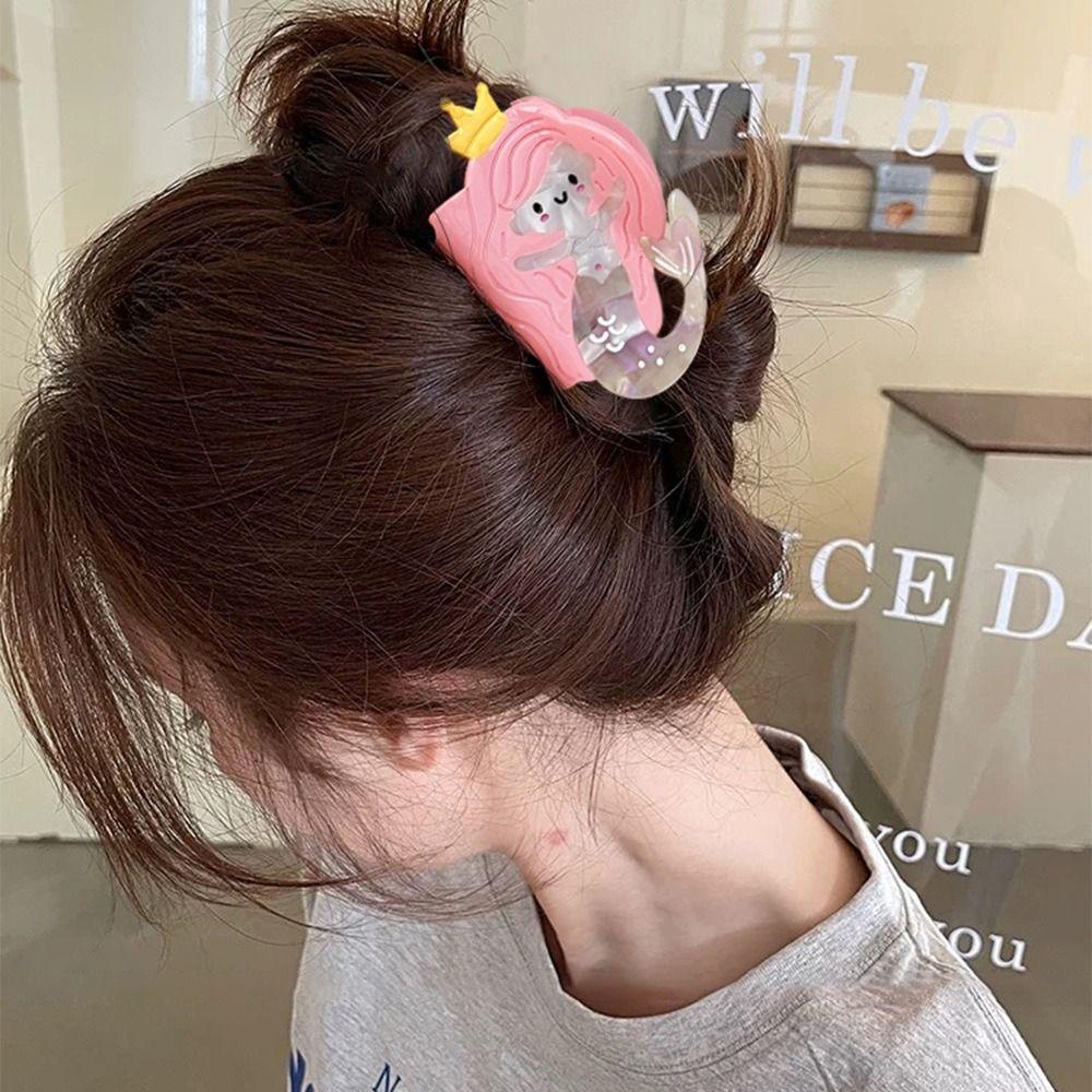 Geometry Creative Hair Claw Ponytail Clip Acetic Acid Shark Clip Cartoon Mermaid Hair Claw  Girls