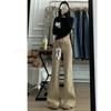Khaki Plush Micro-Flare Low-Waist Jeans for Women, 2025 Autumn/Winter - Slimming Fit for Slightly Overweight Women