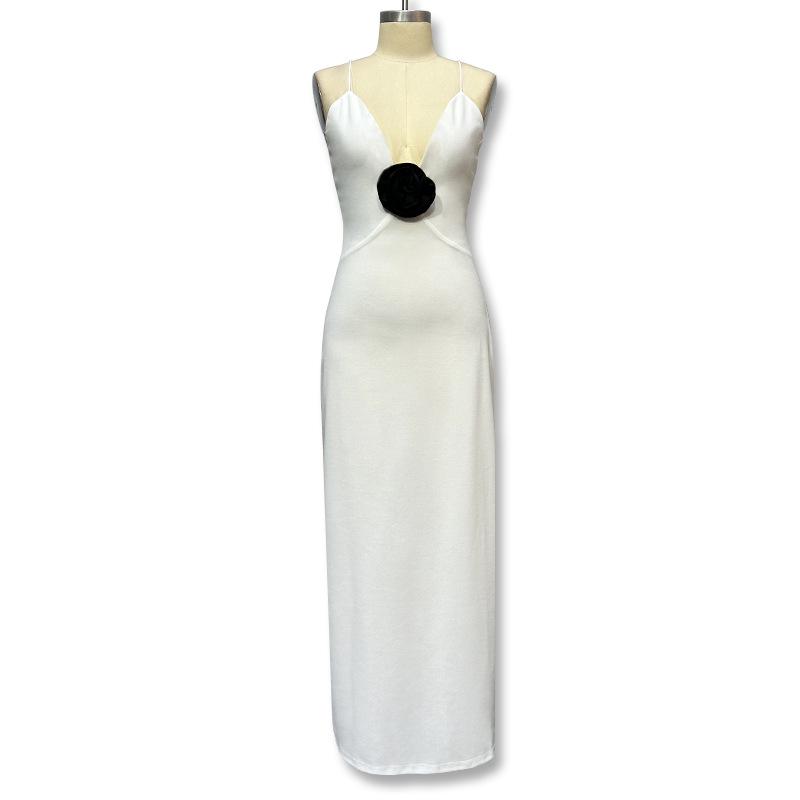 2024 New European & American Summer Deep V-neck Backless Chiffon Maxi Dress for Women