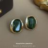 Emerald zircon oval silver needle stud earrings real gold electroplating temperament earrings