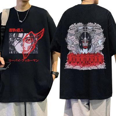 Japon animesi Eren Jaeger Titan Grafik T-shirt erkek Rahat Kısa Kollu T-shirt Moda Pamuk Büyük Boy T Shirt