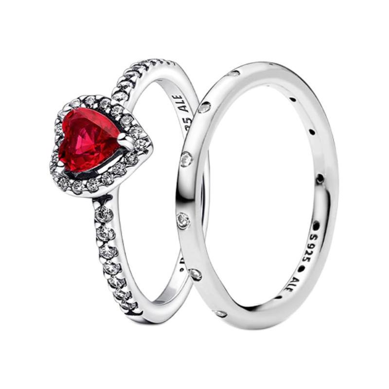 Pandora Red water drop set 925 silver ring women s silver ZT26011322A