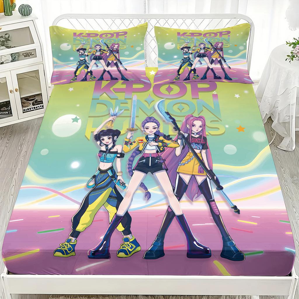 Witch Hunting Group Fitted Sheet 3d Digital Printing Mattress Cover Dustproof Non-slip Protective Cover Home Textile Three-piece Set