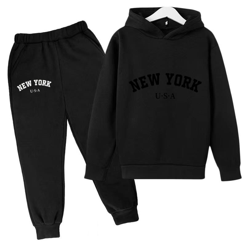 Kids Fashion Hoodie Boy Girl Toddler Pullover 3-12Years NEW YORK USA Letter Print Clothes Casual Top+Trousers 2P Coat Sports Set