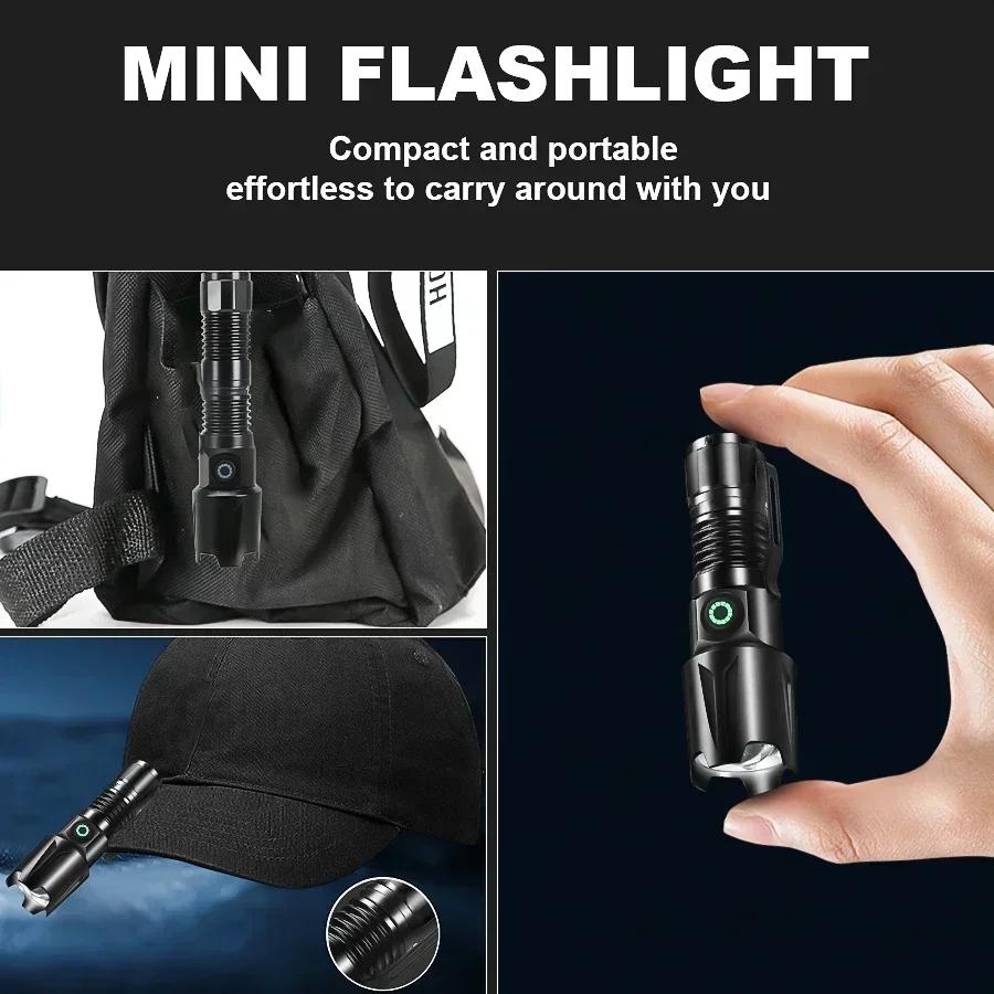 Powerful P50 LED Telescopic Zoom Flashlight USB Rechargeable Lantern Solar Charging Hat Clip Camping Hiking Emergency Torch